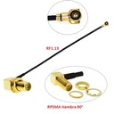 Cable RF IPX a RP-SMA hembra. En ángulo. RF1.13 de 15cm