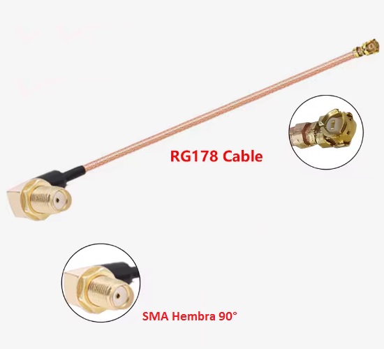 Cable RF IPX a SMA hembra. En ángulo. RG178 de 15cm