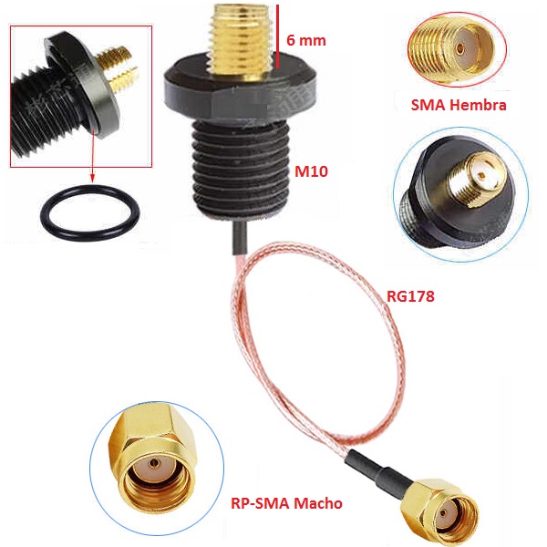 Cable RF RPSMA macho a SMA hembra. A prueba de agua. RG178 de 15cm