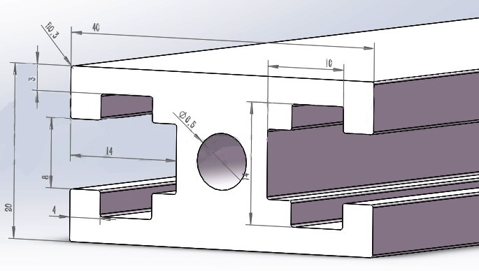 Perfil de aluminio GB2040W para CNC