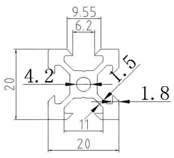 Perfil de aluminio OB2020 V slot