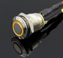 Suiche metálico pulsador momentáneo de 12mm para exterior con iluminación amarillo 12-24V