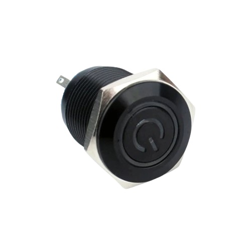 Suiche pulsador de 12mm de bloqueo impermeable negro luz verde de 12V