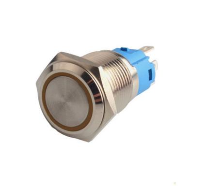Suiche metálico pulsador momentáneo de 16mm para exterior con iluminación amarilla 5-12V