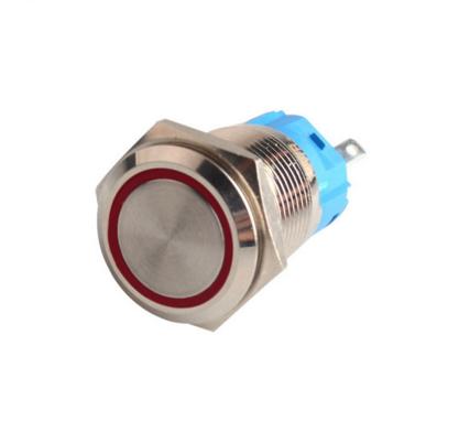 Suiche metálico pulsador momentáneo de 16mm para exterior con iluminación roja 5-12V