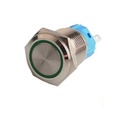 Suiche metálico pulsador momentáneo de 16mm para exterior con iluminación verde 12-24V