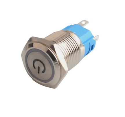 Suiche metálico pulsador momentáneo de 16mm para exterior con iluminación blanca con logo 12-24V