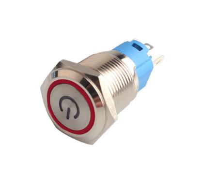 Suiche metálico pulsador momentáneo de 16mm para exterior con iluminación roja con logo 12-24V