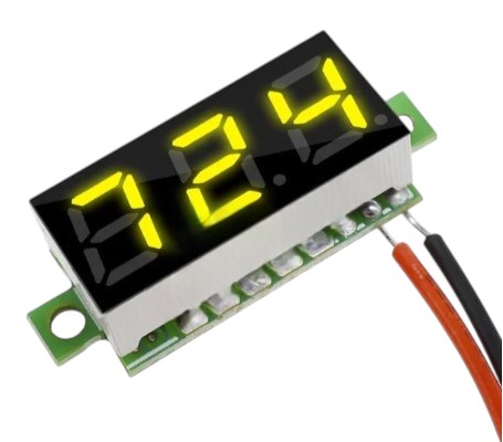 Mini voltímetro digital DC Amarillo, 2.6VDC-30VDC