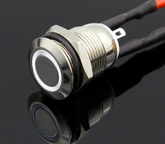 Suiche metálico pulsador momentáneo de 12mm para exterior con iluminación blanco 5-12V