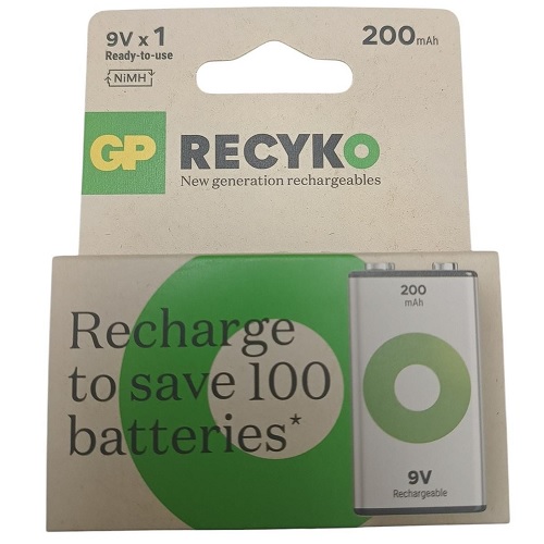 Batería cuadrada recargable 9V 200mAh GP