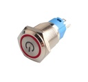 Suiche metálico pulsador self-lock de 16mm para exterior con iluminación roja con logo