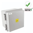 Gabinete plástico IP65, polipropileno, tapa gris 244X254X186mm. KOWET