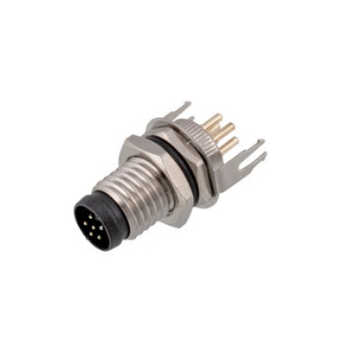 [M8-6PIN-M-IMP-G] Conector impermeable de alta calidad M8 macho de 6 pines para montaje en PCB recto con puesta a tierra