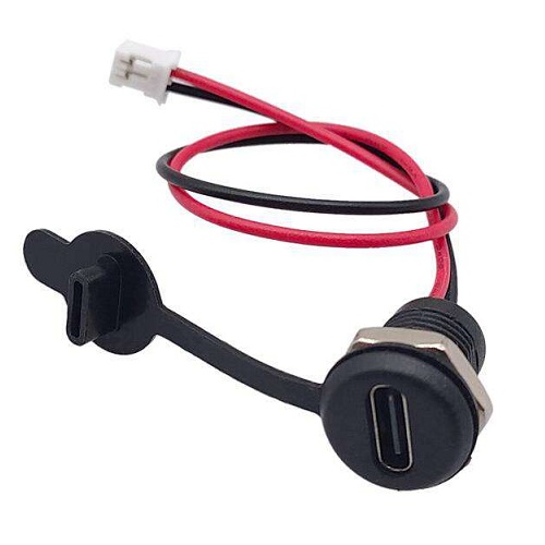 Conector USB tipo C para panel o chasis de 2 pines. Negro