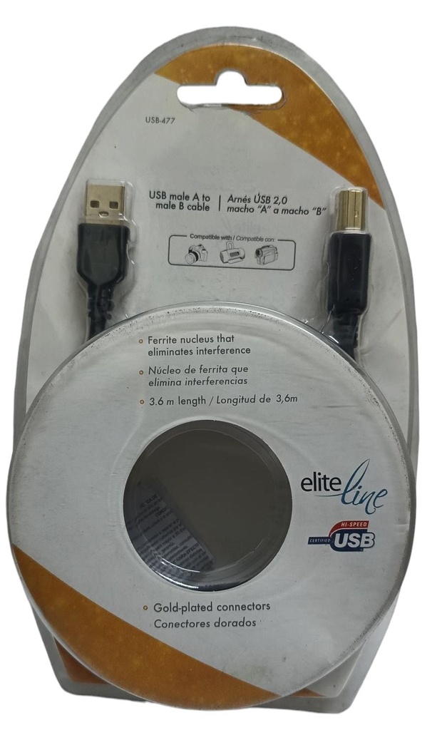 Cable USB 2.0 a Impresora conectores dorados 3.6 m