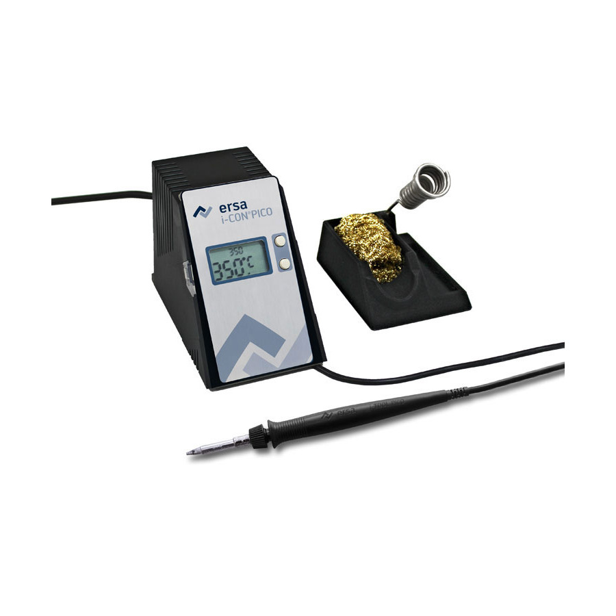 Estación de soldadura con cautín y base para cautín con esponja. Rango de temperatura de 150°C a 450°C