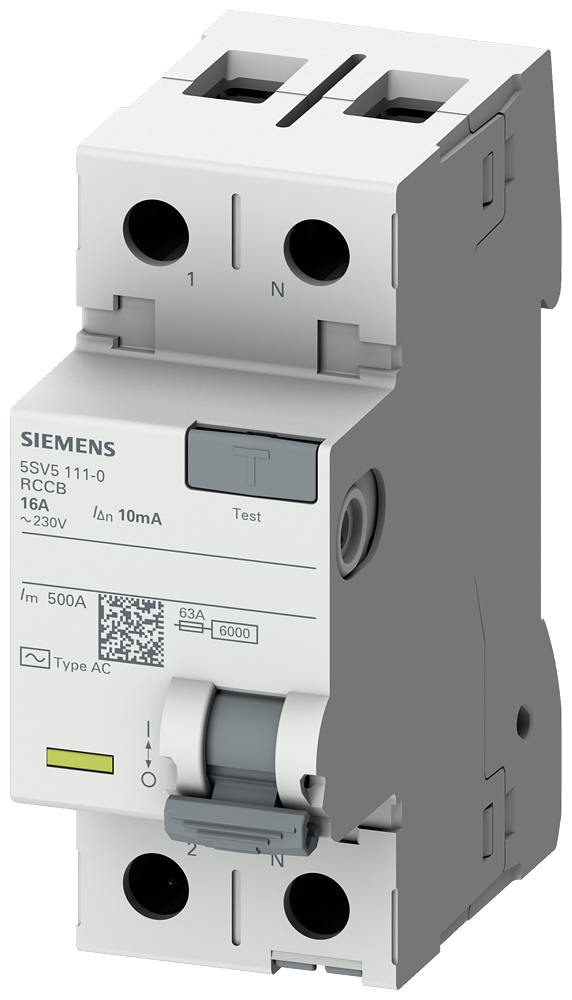 interruptor diferencial, 2 polos, Tipo AC, Entrada: 16 A, 10 mA, Un AC: 230 V SIEMENS