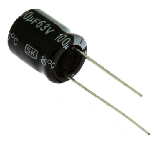 Capacitor electrolítico aluminio 100uF, 63V