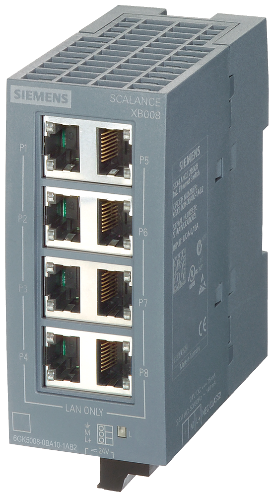 SCALANCE XB008 unmanaged Industrial Ethernet Switch para 10/100 Mbits/s SIEMENS