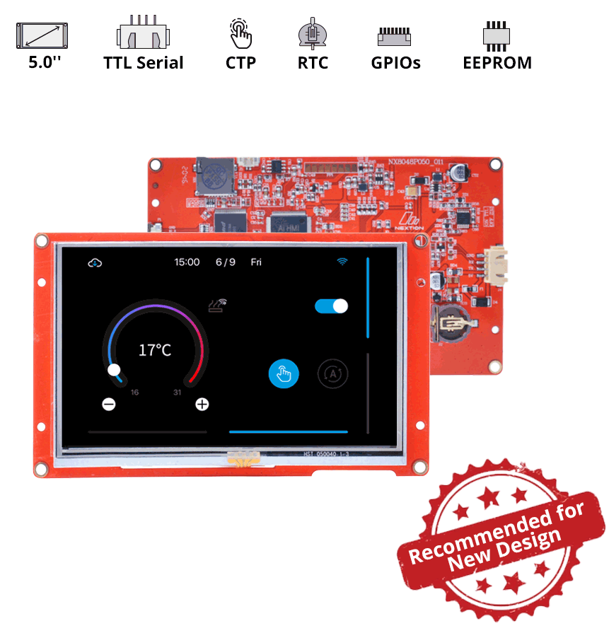 Pantalla 5,0" táctil resistiva sin carcasa de Nextion