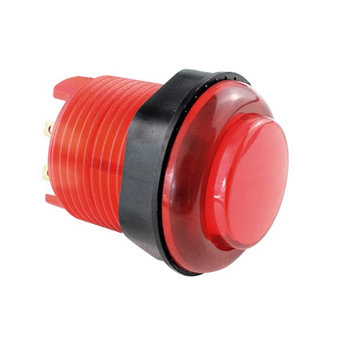 Botón pulsador arcade transparente con LED. Rojo 28mm