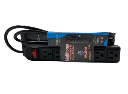 Multitoma regleta de 6 puertos con supresor de picos. 2m, VOLTIMAX