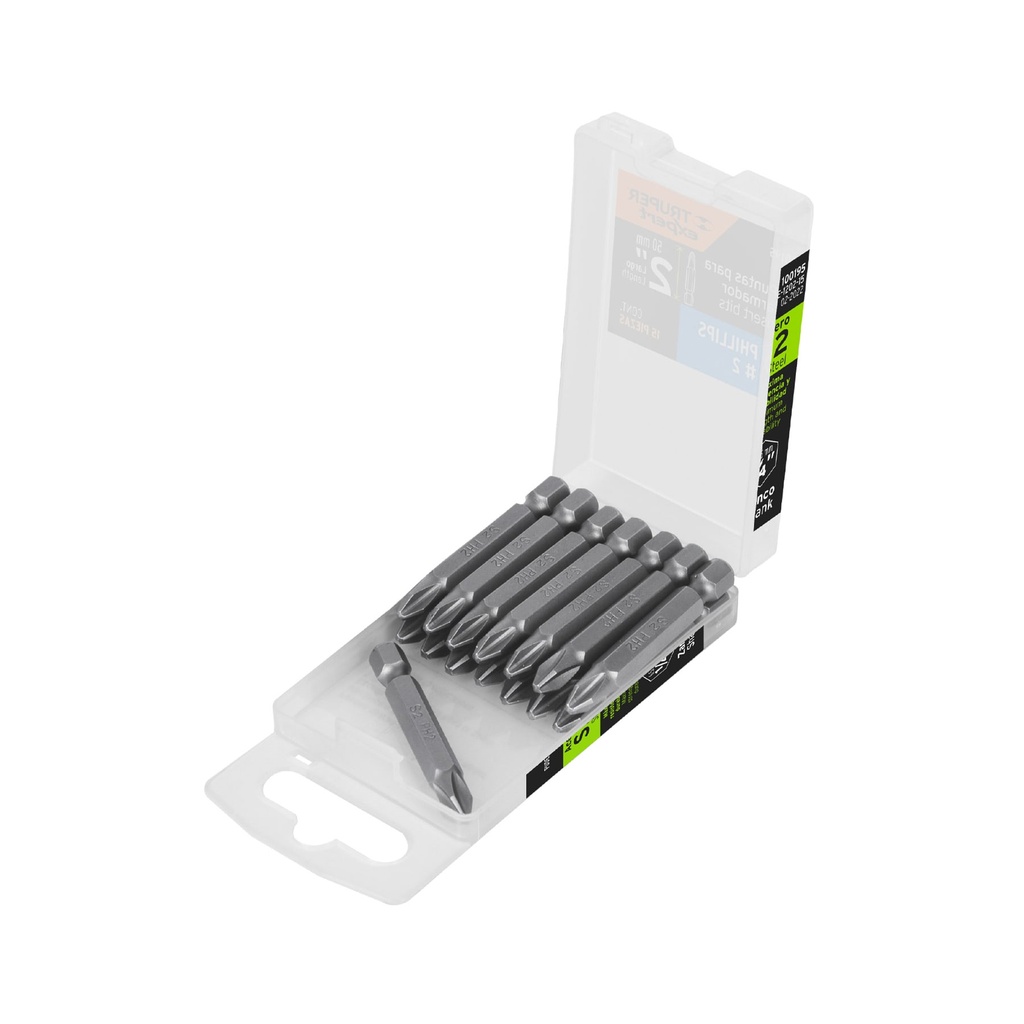 Estuche con 15 puntas de cruz PH2 largo 2", Truper Expert