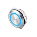Suiche metálico 12mm para exteriores. Con aro de luz azul 3-6V