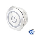 Suiche metálico 12mm para exteriores. Con aro de luz y logo power azul 3-6V