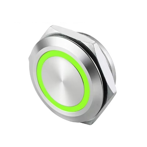 Suiche metálico 19mm para exteriores. Con aro de luz verde 12-24V