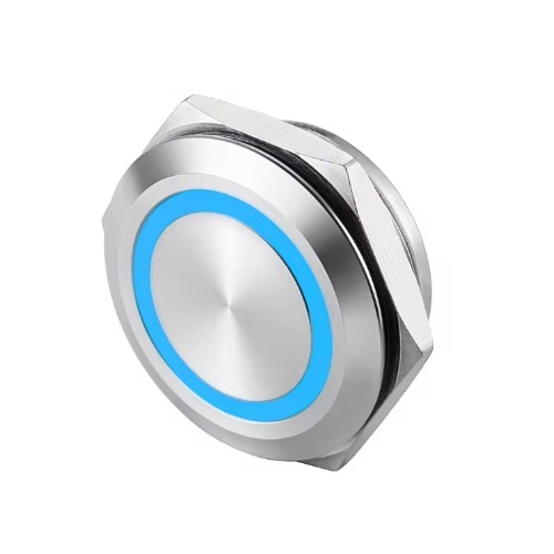 [SW30BP-AZ-110-220AC] Suiche metálico 30mm para exteriores. Con aro de luz azul 110-220V