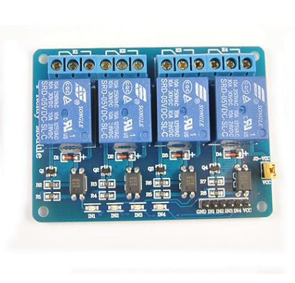 Tarjeta con 4 relevos optocoplada 12V-Activación en bajo.