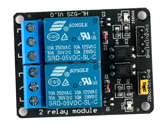 Tarjeta con 2 relevos optocoplada 5V