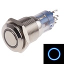 Botón pulsador metálico momentáneo 19mm. 12-24V, Azul