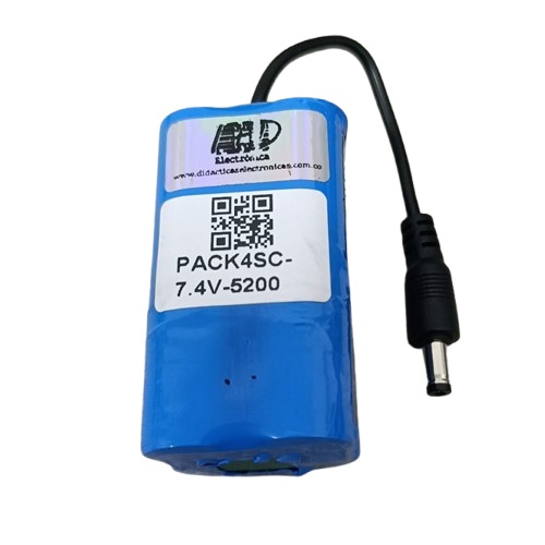 [PACK4SC-7.4V-5200] Paquete de baterías recargable PACK4SC 18650 7.4V, 5200mA. Cuadrada