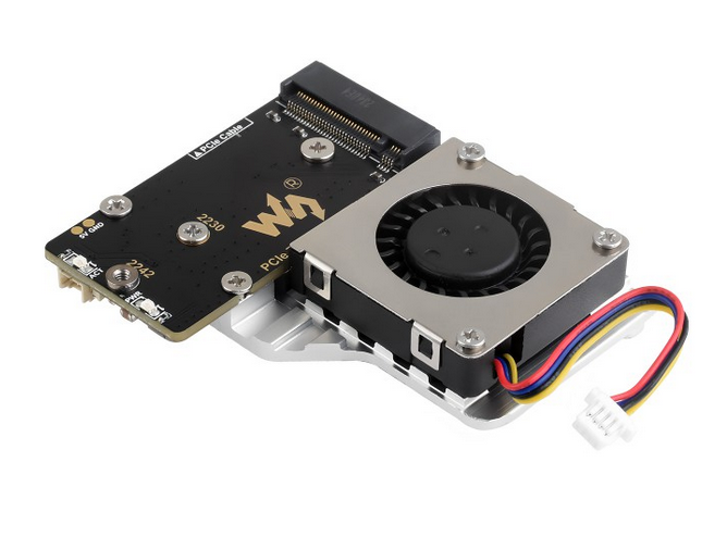 Adaptador PCIe a M.2 (E) para Raspberry Pi 5 con SSD NVMe y Ventilador de Refrigeración