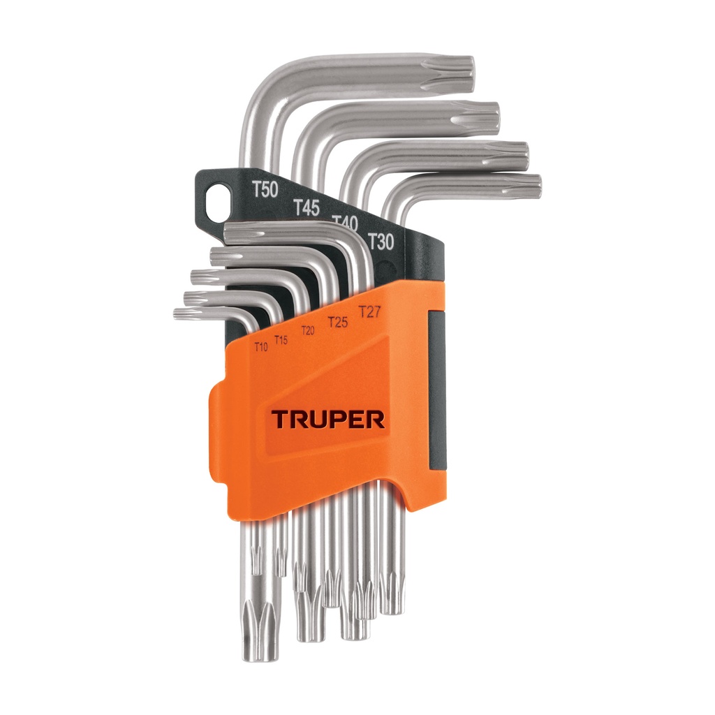 Juego de 9 llaves torx con organizador abatible. TRUPER