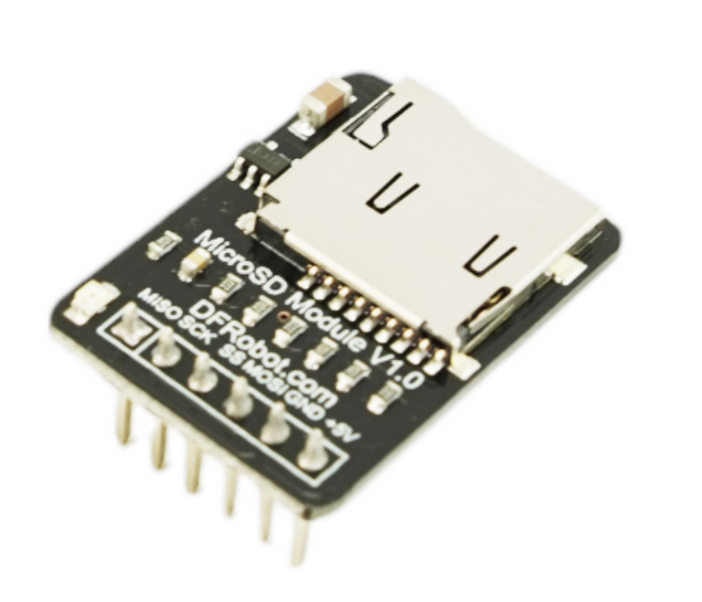 MicroSD Card Module for Arduino (Breakout)  Especificación Voltaje de funcionamiento: 5 V Tamaño: 20 x 28 mm (0,79 x 1,10 pulgadas) Interfaz: SPI Compatible: MicroSD(TF)