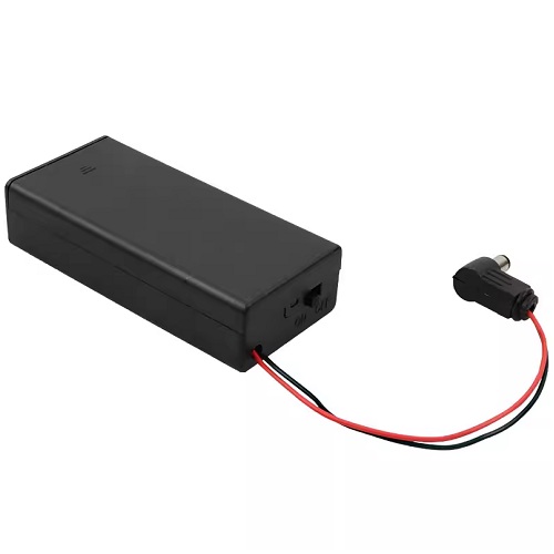 Portabatería con tapa para 2 baterías 18650. Con plug de conexión en ángulo