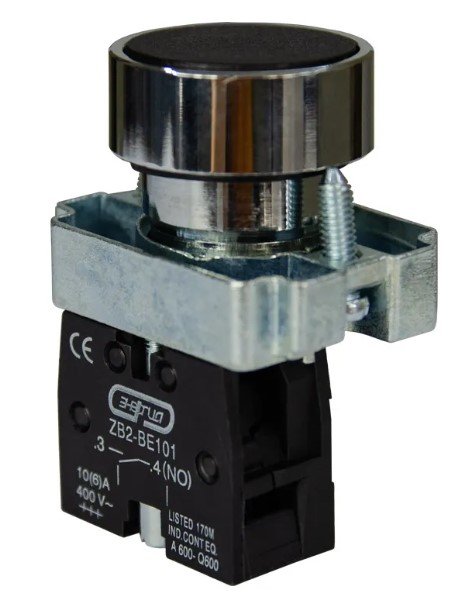 Botón pulsador sin bloqueo NO. Negro 22mm