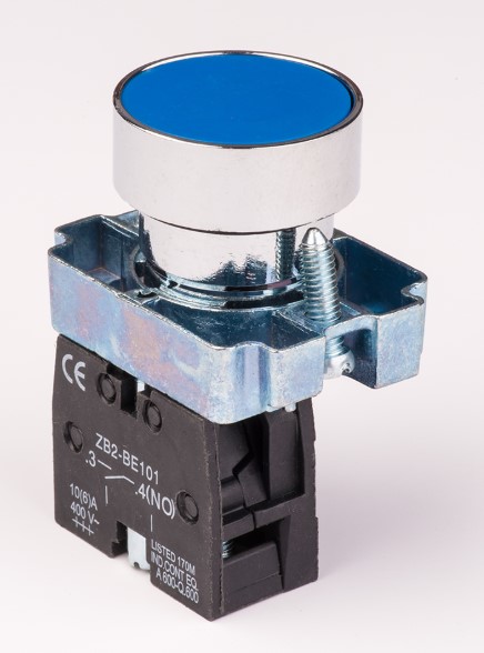 Botón pulsador sin bloqueo NO. Azul 22mm