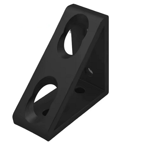 Conector de bloque triangular de ángulo recto, perfil 2020. 4 orificios. Negro