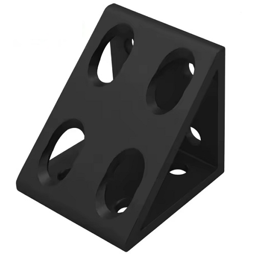 Conector de bloque triangular de ángulo recto, perfil 2040. 8 orificios. Negro