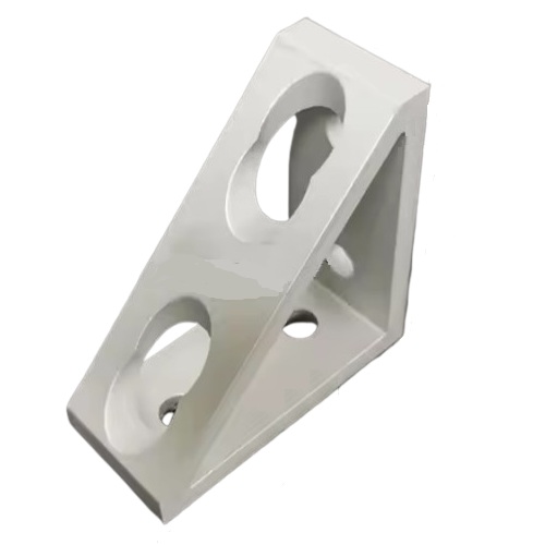 Conector de bloque triangular de ángulo recto, perfil 4040. 4 orificios. Gris