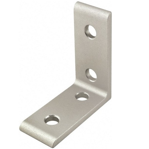 Unión plana en ángulo 90° para perfiles 2020. 4 orificios. Gris