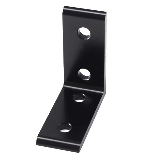 Unión plana en ángulo 90° para perfiles 2020. 4 orificios. Negro
