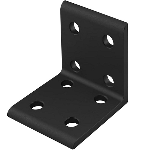 Unión plana en ángulo 90° para perfiles 4080. 8 orificios. Negro