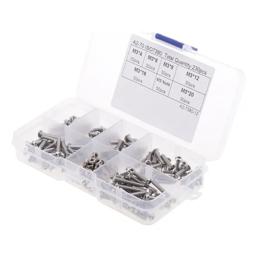 Kit de tornillos y tuercas M3 de acero inoxidable. 230 piezas