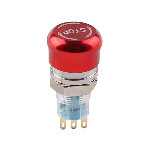 Botón pulsador de emergencia 16mm. 3 pines